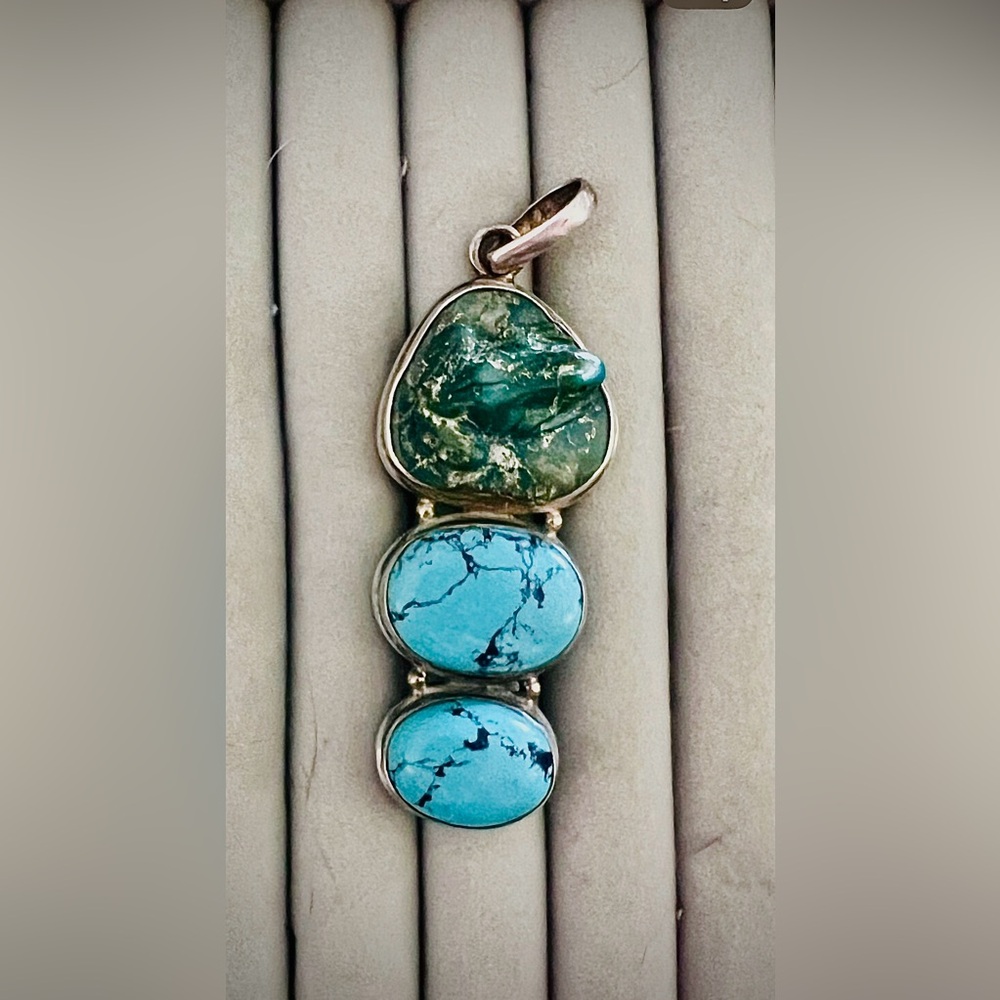 Turquoise and Green Stone Navajo Pendant Necklace